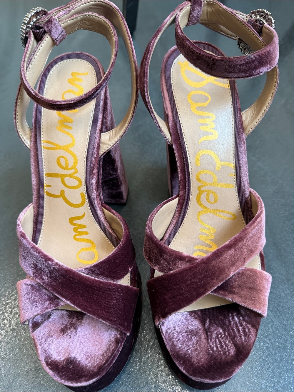 Sam Edelman Savannah Glow Platform Dress Sandal in Plum Velvet